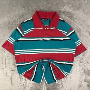 VTG KnightsBridge teal/red/white stripes preppy retro polo shirt mens Large
